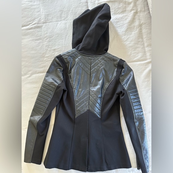 Blanc Noir Black Moto Blazer with Hood - Picture 2 of 4